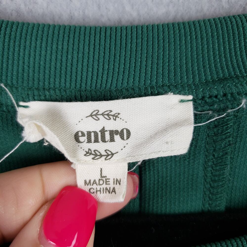 Entro Size L Cap Sleeve Pleated Blouse Green Fall Closet Staple Elevated Basic - Picture 5 of 8